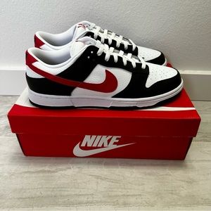 Nike Dunk Low Retro Red Swoosh Panda Black White Shoes